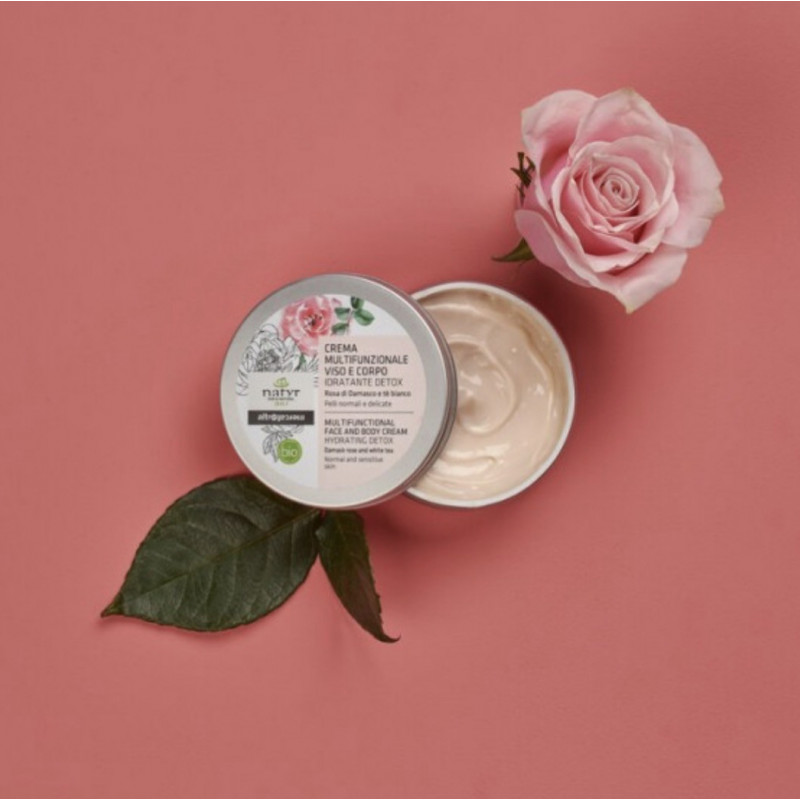 Crème corps hydratante detox Bio, à la rose de Damas et thé blanc